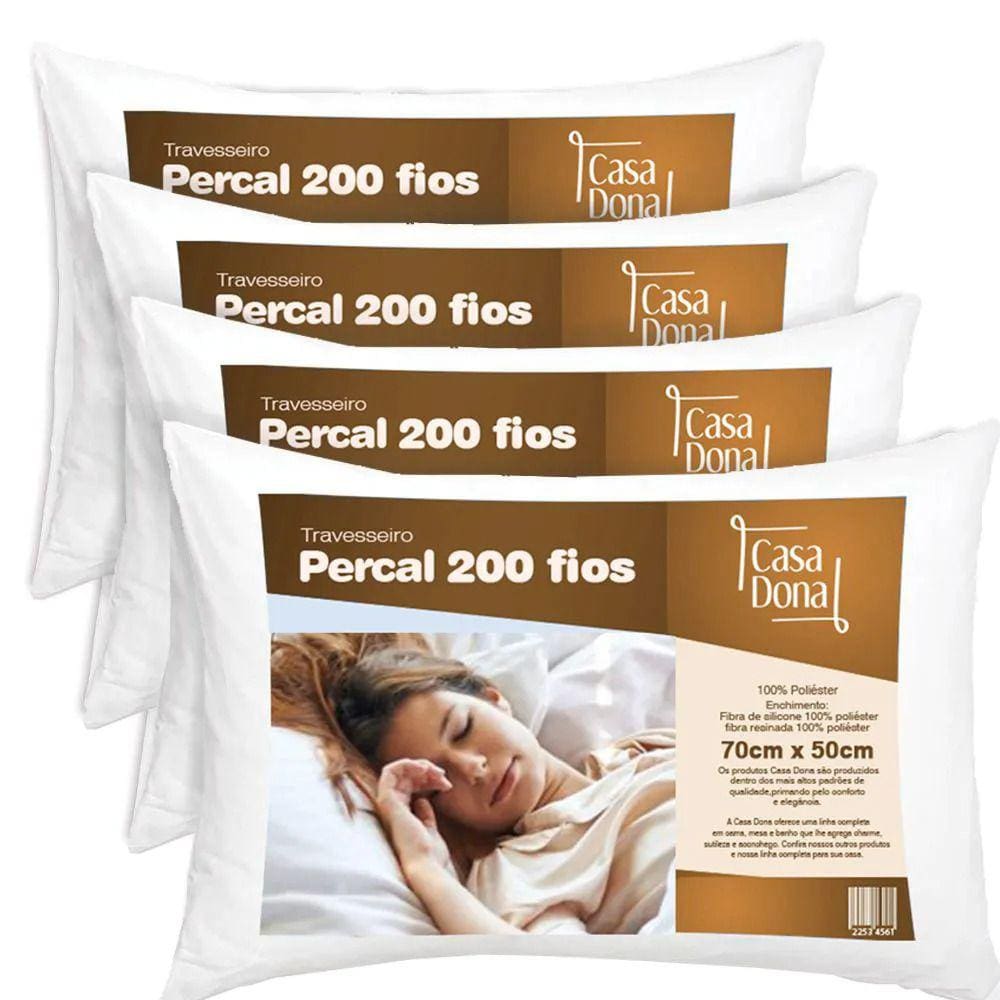 Kit Travesseiro Percal 200 Fios Siliconada Branco Casa Dona