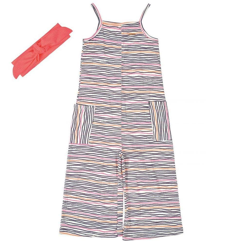 Macacão Infantil Pantacourt com Faixa Listrado Rosa Quimby