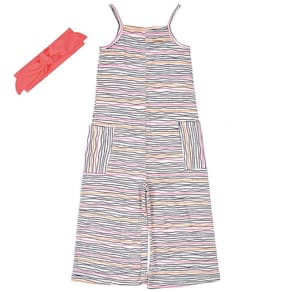 Macacão Infantil Pantacourt com Faixa Listrado Rosa Quimby