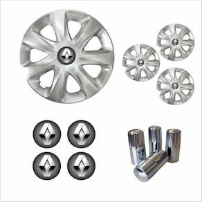 Jogo Calota Aro 13 Clio 2014 2015 Renault + Emblema Resinado + Tampa Ventil Cromada