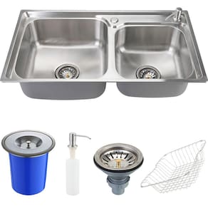 Cuba Para Cozinha Pia Dupla Gourmet Inox Potiguara Com Lixeira E Acessórios Pingoo.casa
