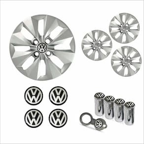 Jogo Calota Aro 14 Gol Voyage G5 G6 2013 Volkswagen + Emblema Resinado + Tampa Ventil Antifurto