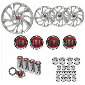 Jogo Calota Aro 14 Uno Attractive 2015 2016 Fiat + Emblema Resinado + Tampa Ventil + Capa Parafuso