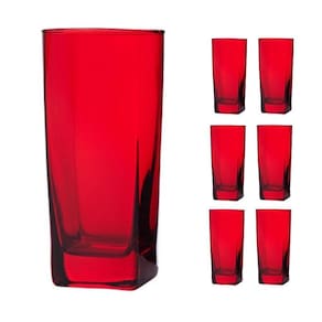 6 Copos Bali Quadrado 320ml Colorido Mesa Lindo Luxo Vermelho