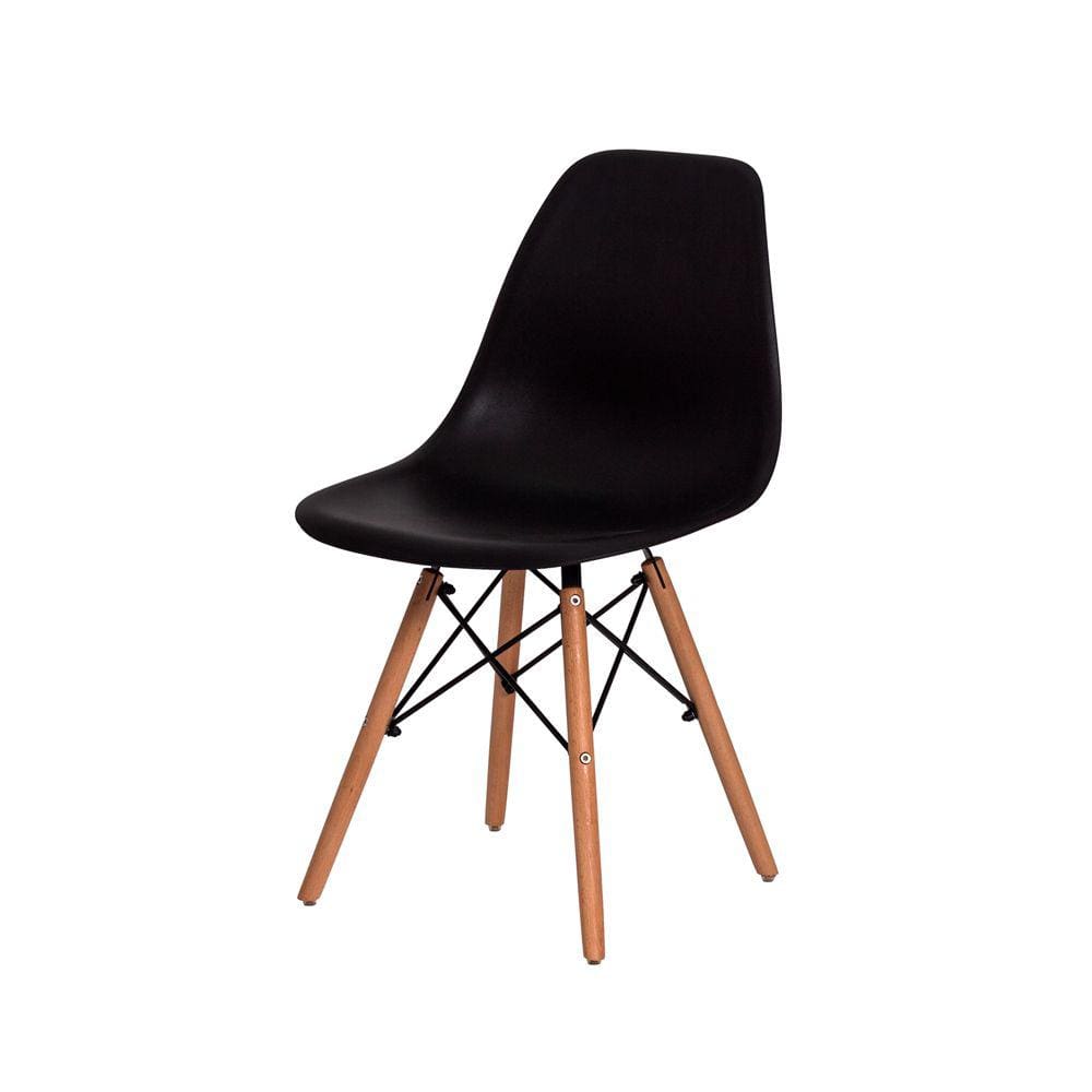 Kit 6 Cadeiras Charles Eames Eiffel Preta Base Madeira Sala Cozinha Jantar