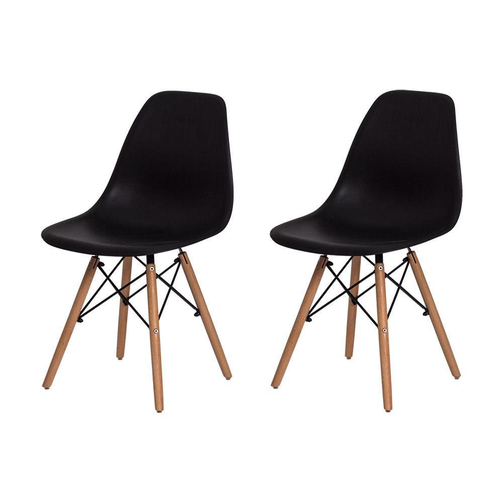 Kit 2 Cadeiras Eiffel Eames DSW Preta Base Madeira