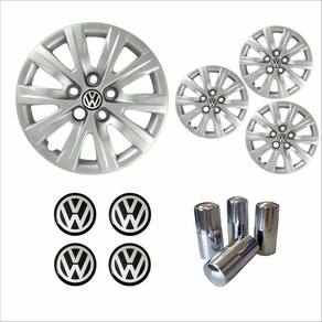 Jogo Calota Aro 15 Fox SpaceFox Polo 2012 2013 Volkswagen + Emblema Resinado + Tampa Ventil Cromada