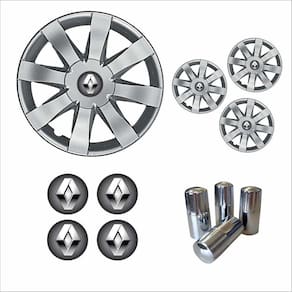 Jogo Calota Aro 15 Sandero Logan 2015 2016 Renault + Emblema Resinado + Tampa Ventil Cromada