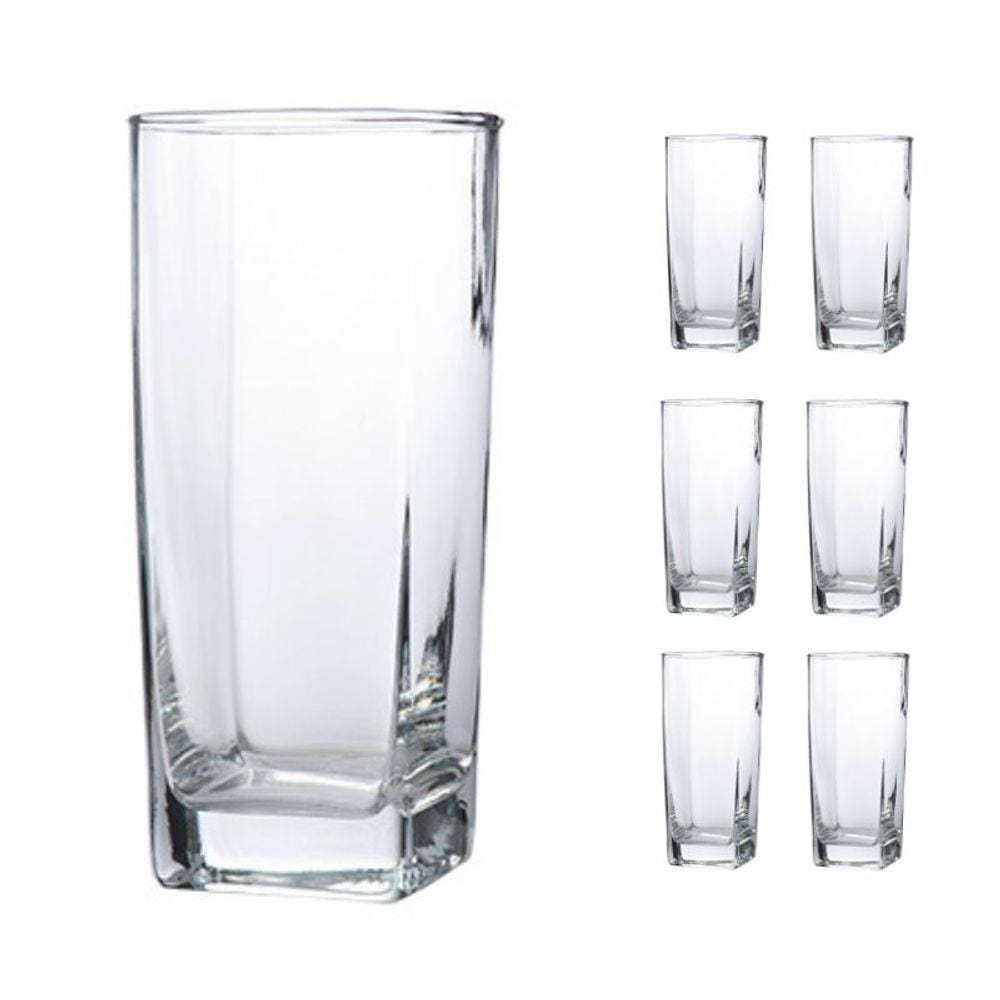 Jogo De 6 Copos Vidro Quadrado Colorido Cristal 320ml