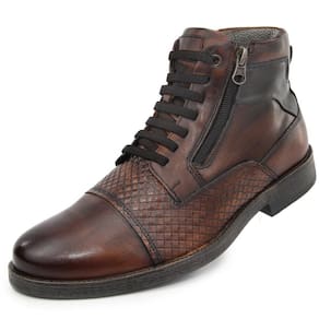 Coturno Polo City Couro Masculino Cano Baixo Ziper Casual