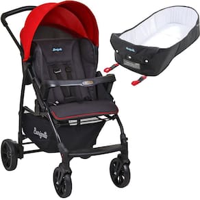 Carrinho de Bebe com Ninho Burigotto Ecco Cinza Vermelho