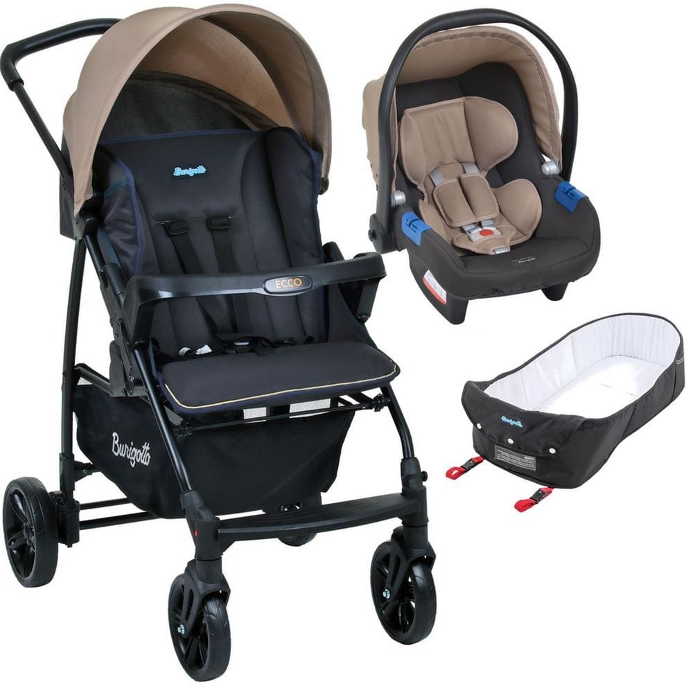 Carrinho de Bebe com Bebe Conforto e Ninho Burigotto Ecco Cinza Bege