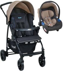 Carrinho de Bebe com Bebe Conforto Burigotto Ecco Cinza Bege