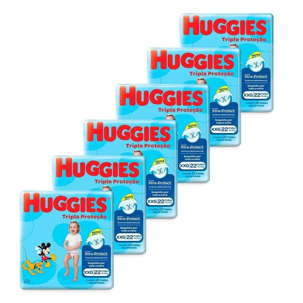 Fralda Descartável Huggies Tripla Proteção Jumbo Extra Extra Grande - 6 Pacotes com 22 Tiras