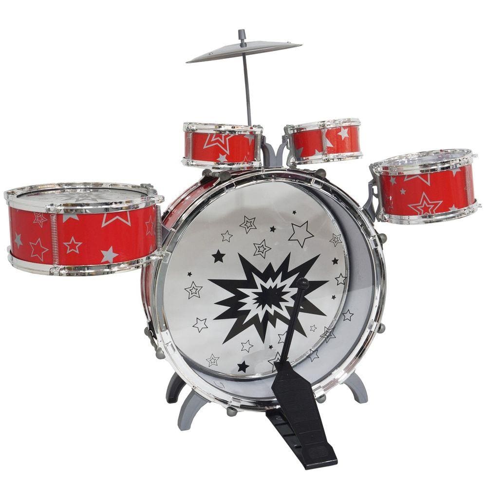 Bateria Infantil Criança Profissional Completa Pedal Banco Banqueta Rock Star Vermelha Bw039VM