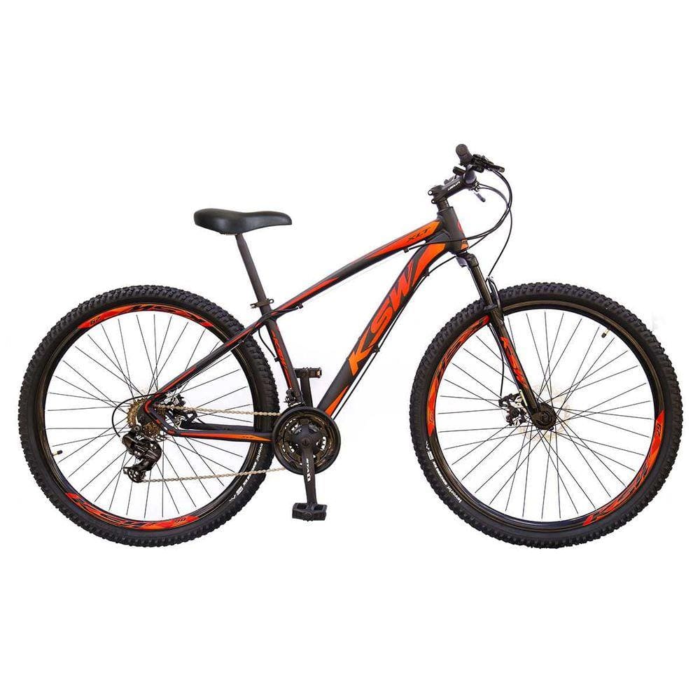 Bicicleta Aro 29 KSW XLT 2020 24v Hidráulico Preto com Vermelho e Laranja 19