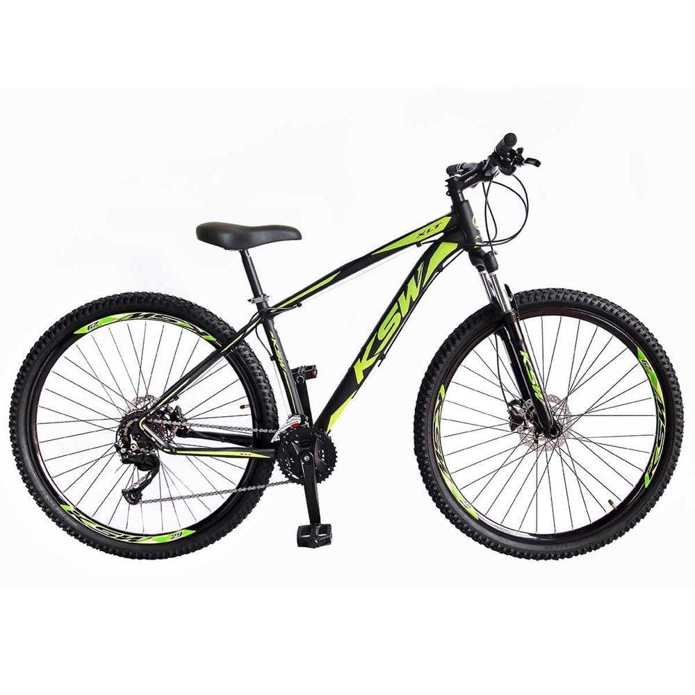 Bicicleta Aro 29 KSW XLT 2020 27v Hidráulico K7 e Trava Preto com Verde 17
