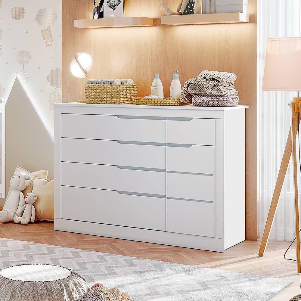Cômoda Infantil 5 Gavetas com Porta Cléo Branco Fosco Carolina Baby
