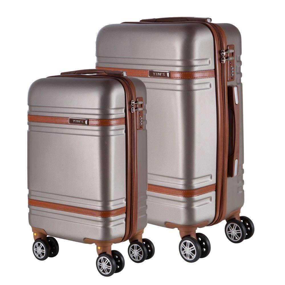 Conjunto de Malas de Viagem em ABS Yins 21068 Rodas Duplas Cadeado Integrado 2Pcs Champagne