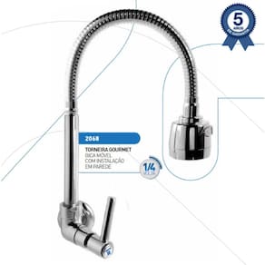 Torneira Cozinha Gourmet Flexível Luxo Parede 1/4 De Volta M