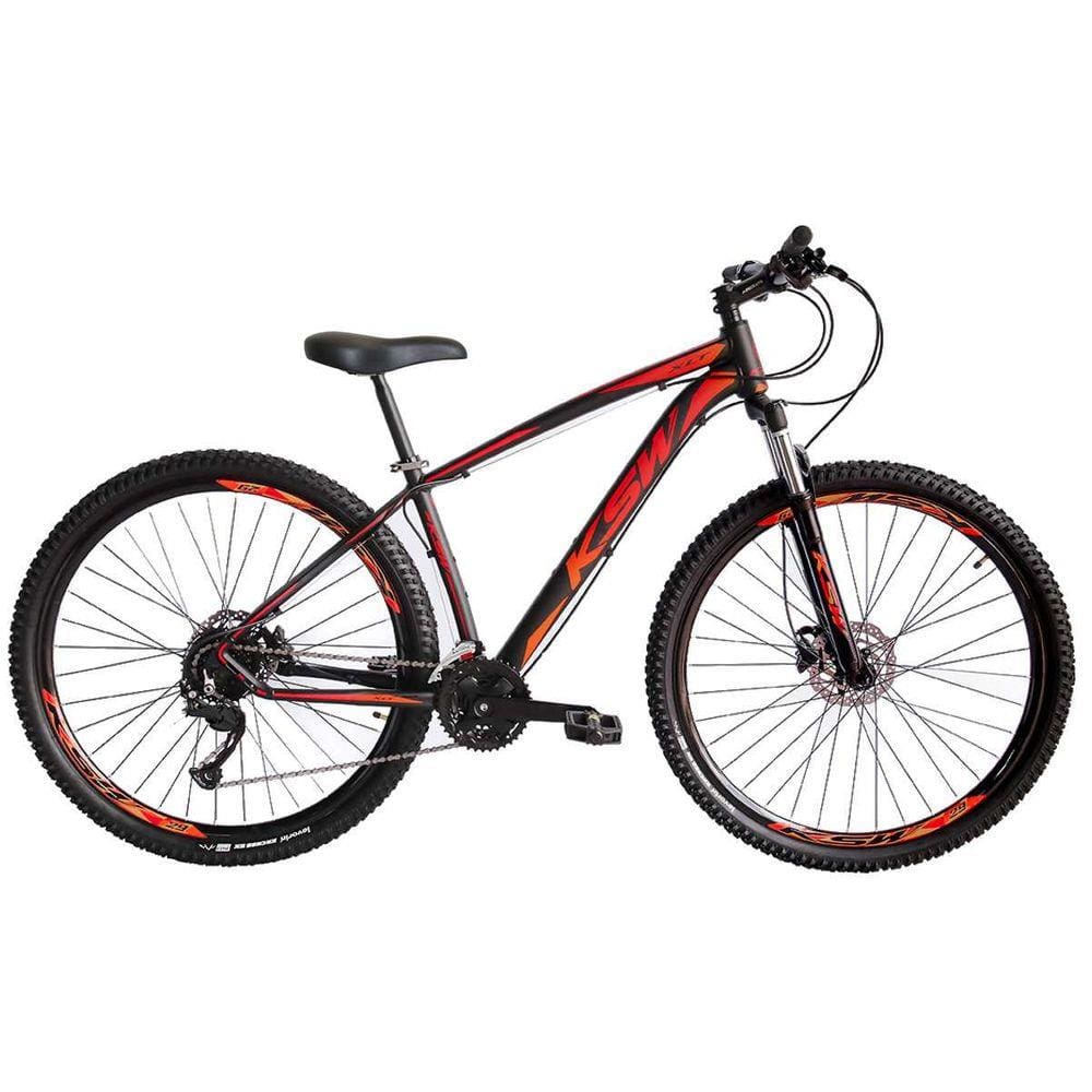 Bicicleta Aro 29 KSW XLT 2020 27v Hidráulico K7 e Trava Preto com Vermelho e Laranja 17