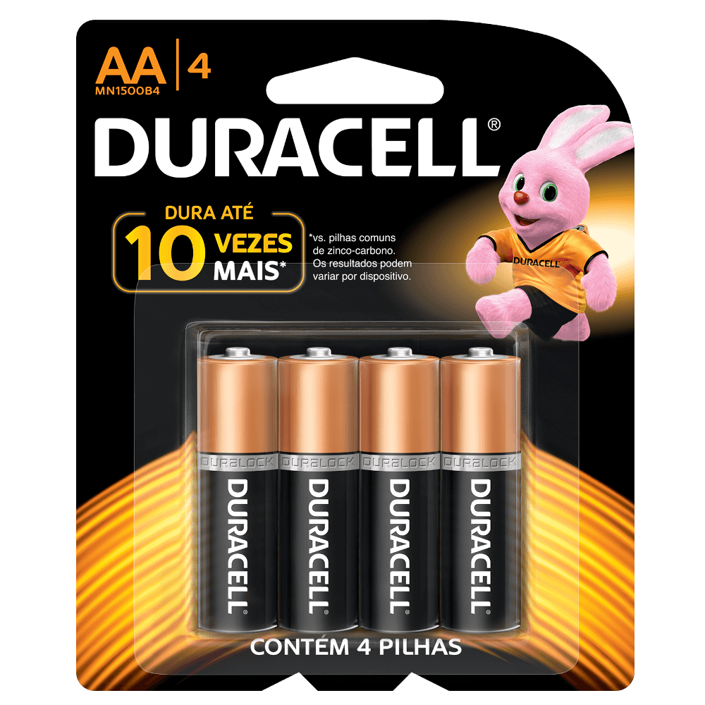 4 Pilhas Duracell Alcalina AA Pequena MN1500B4 1,5v