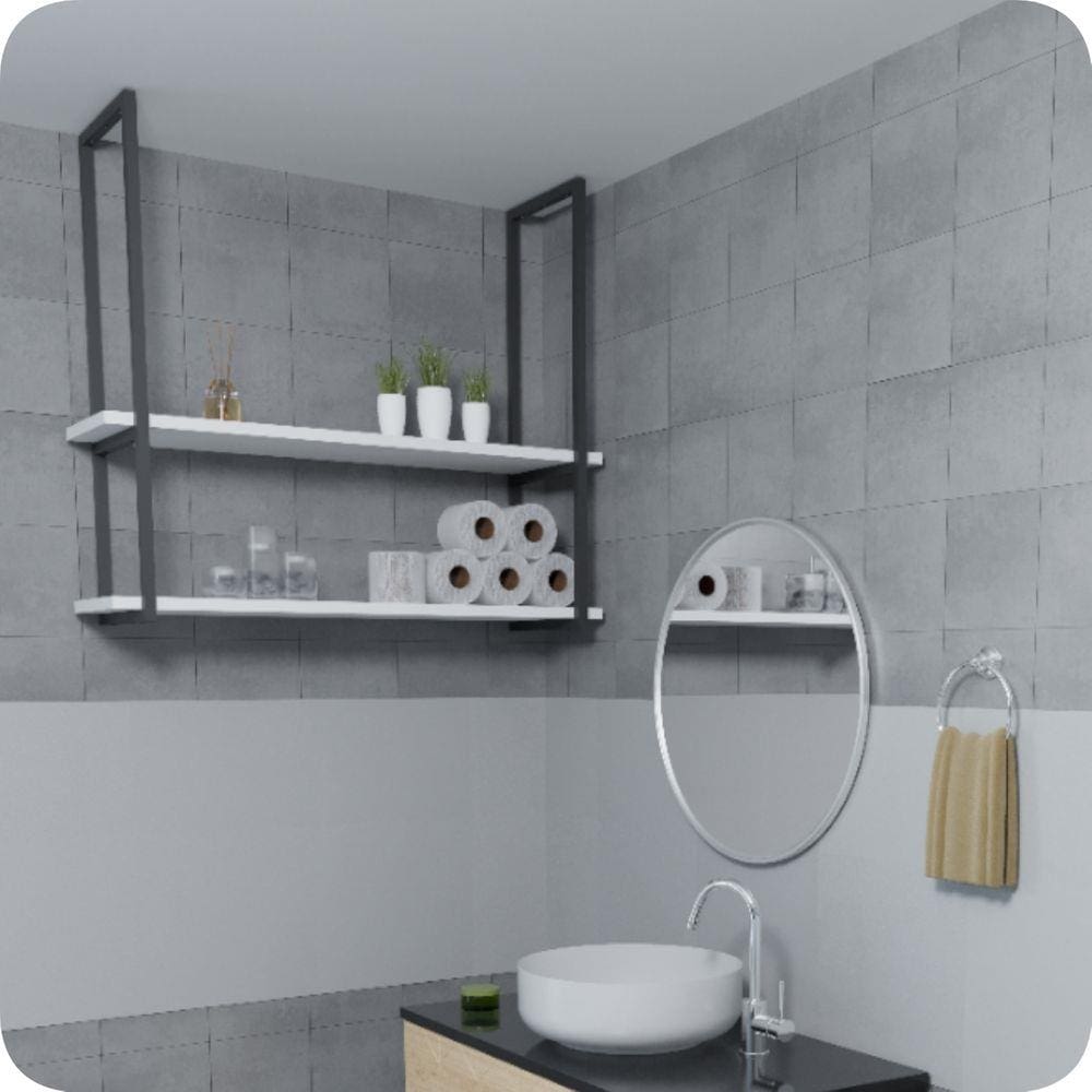 Nicho Preto Prateleira Suspensa Teto Banheiro Branca 80cm