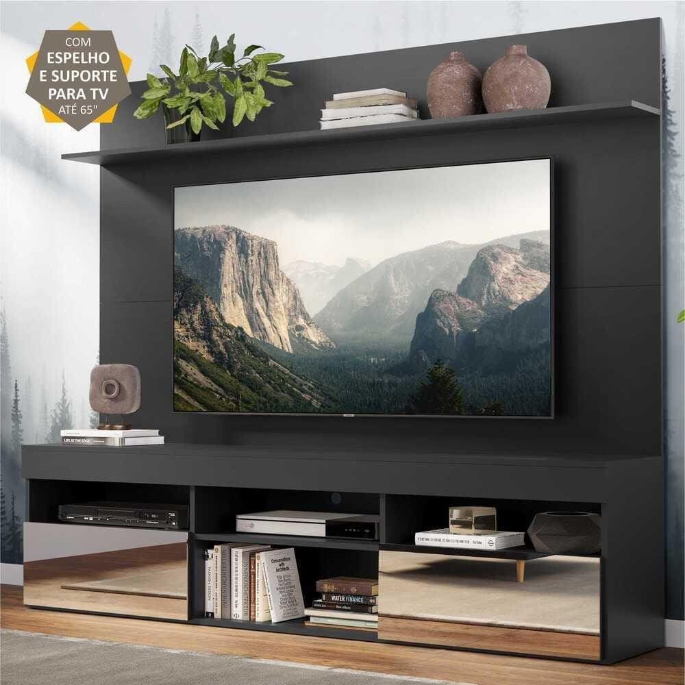 Rack c/ Espelho e Painel TV 65" c/ Suporte  e Prateleira Madri Multimóveis