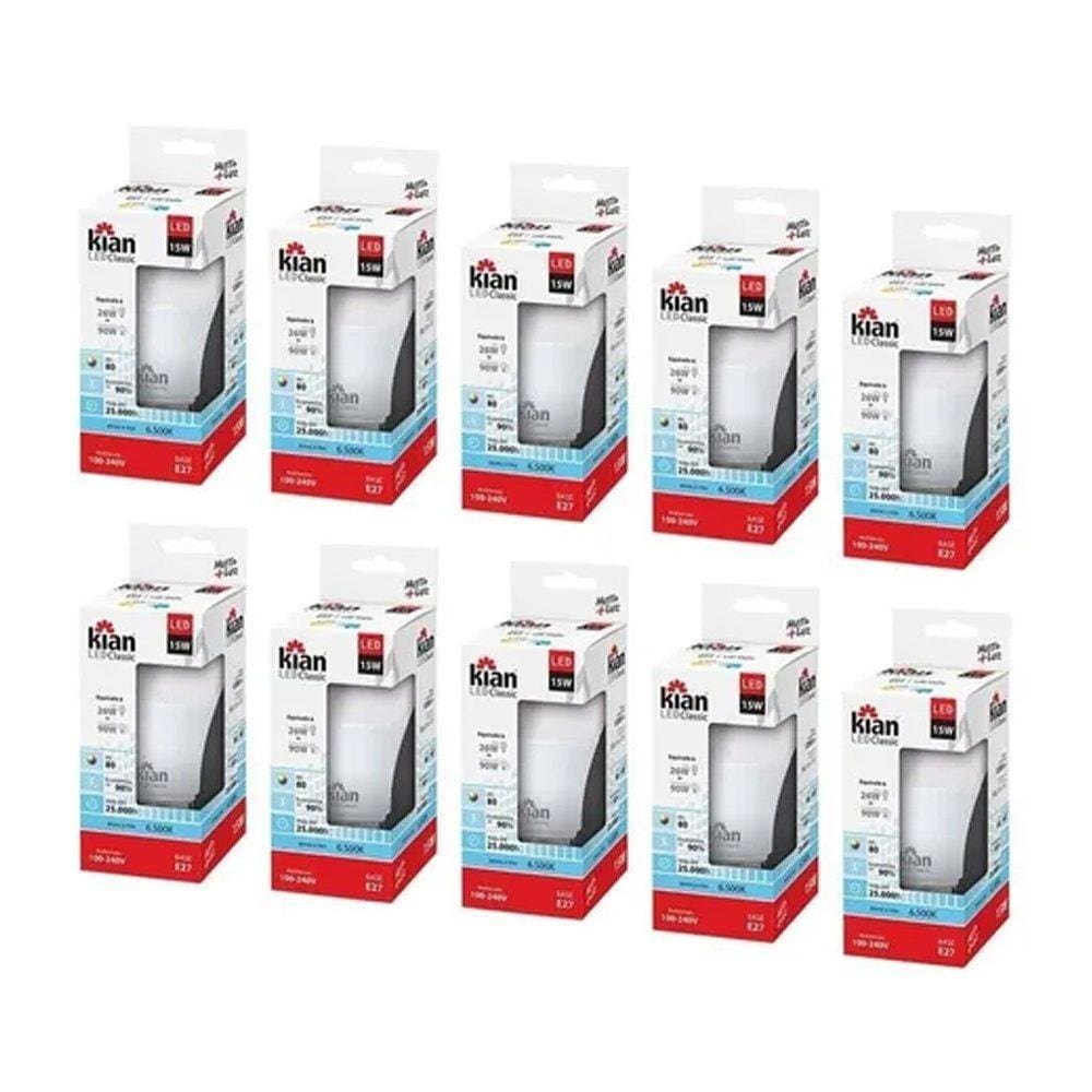 Kit com 10 Lâmpadas De Led Globe A-65 15,0W E-27 6.5K Bivolt Kian