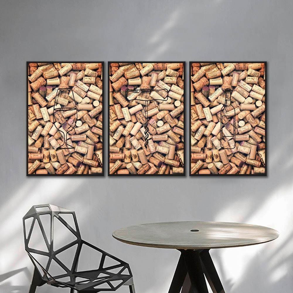 Kit Quadros Decorativos Vinho E Rolhas