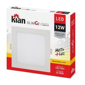 Luminária Led Kian Paflon Sobrepor Slim G II Quadrada 12w 6000k kian