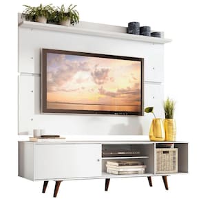 Rack Madesa Dubai e Painel para TV até 65 Polegadas com Pés - Branco/Rustic