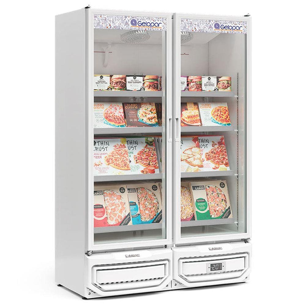 Freezer vertical expositor congelados frost free porta vidro 497l vf50