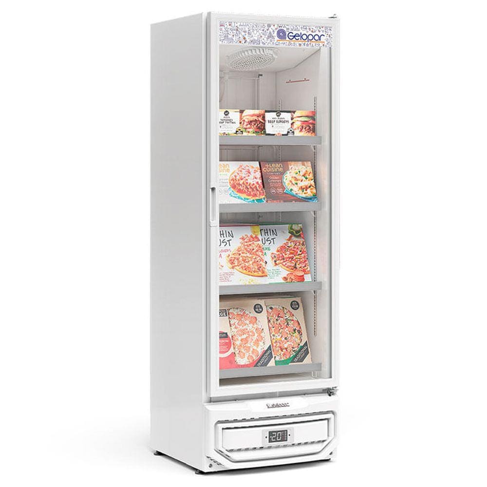 Freezer vertical expositor congelados frost free porta vidro 497l vf50