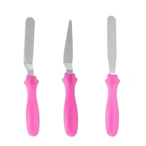 Kit 3 Espátulas para Confeitar Decorar Bolos Rosa em Inox