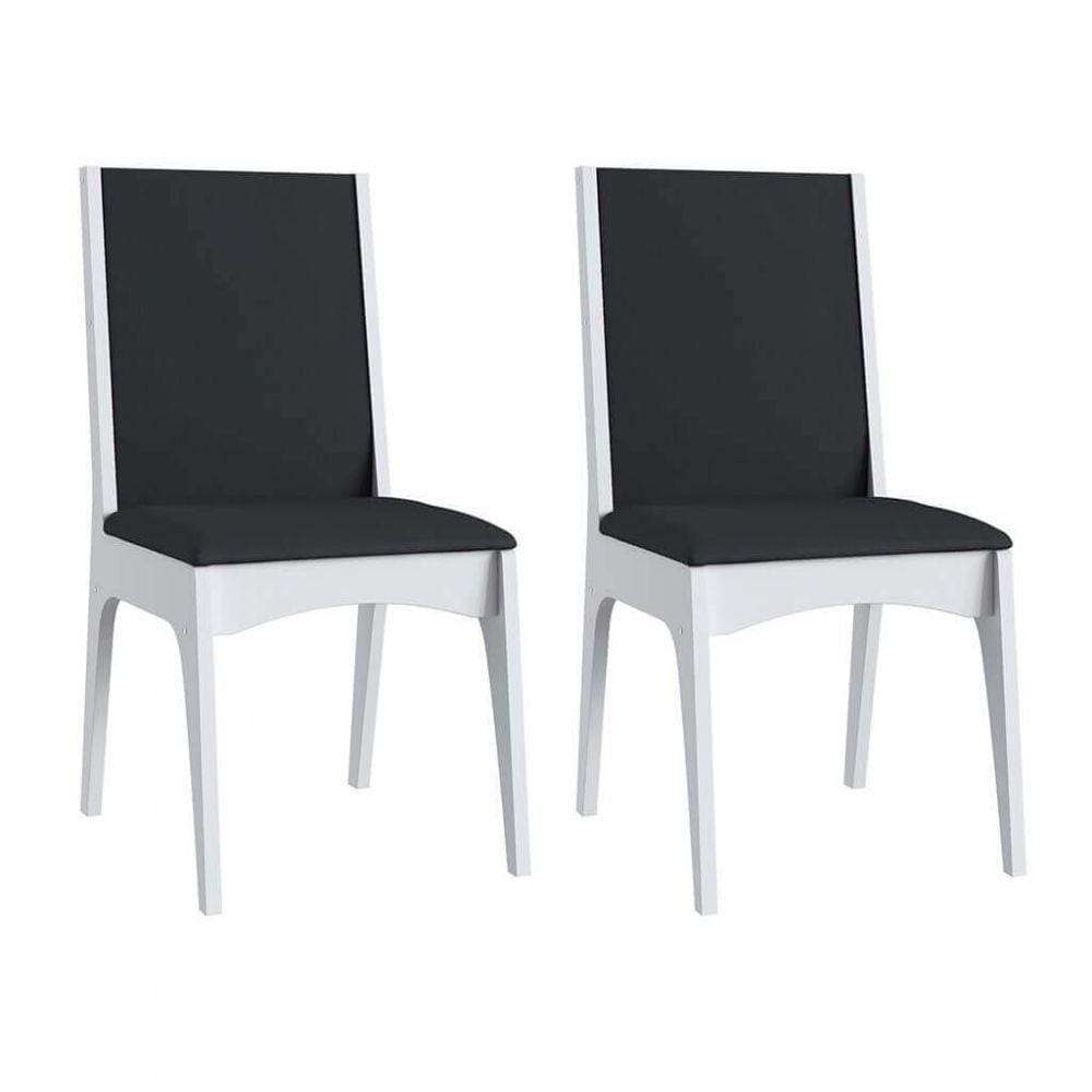 Kit 2 Cadeiras Mdf Branco Assento Preto Móveis Canção