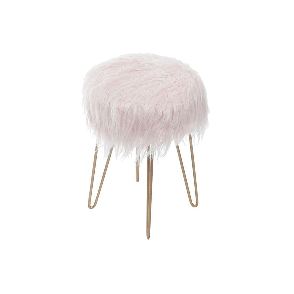 Puff Chico Peludo Rosa Base Metal - Or 6641