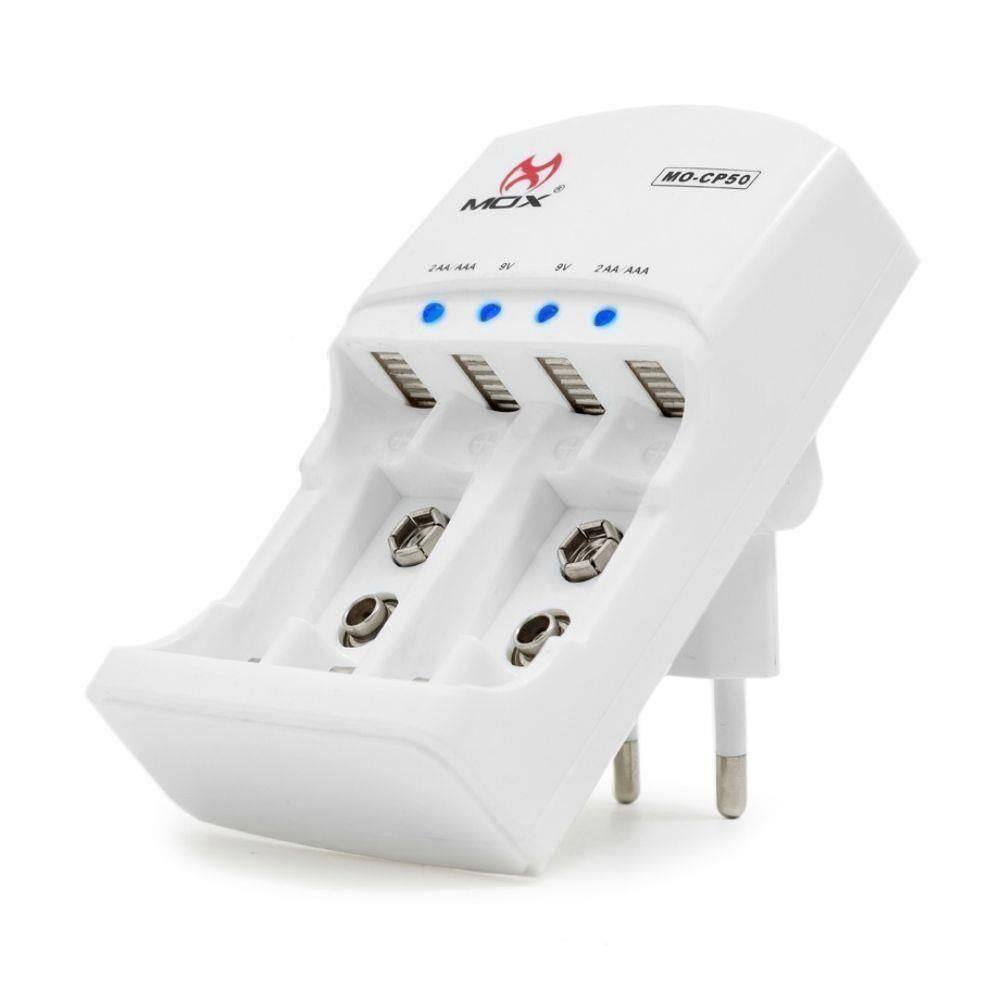 Carregador de Pilhas Aa, Aaa e Bateria 9v Bivolt Mox Cp50