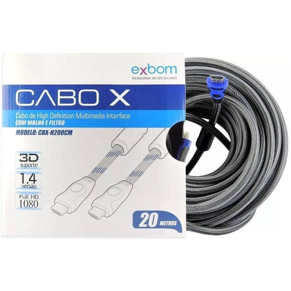 Cabo Hdmi 1.4 3d 1080p Full Hd com Filtro Tv Lcd Plasma Ps3 - 20 Mts