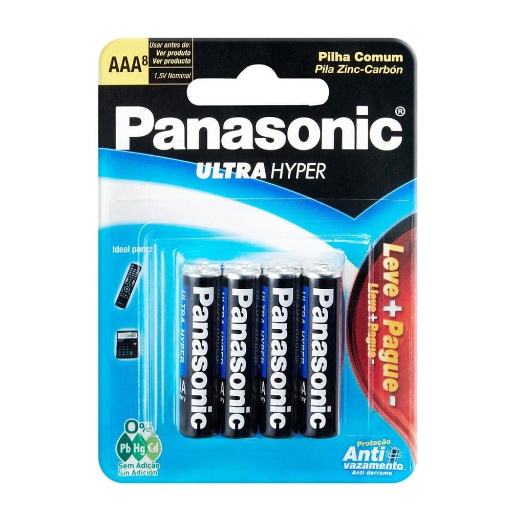 Pilha Panasonic AAA Super Hyper 8 Unidades Leve Mais Por Menos
