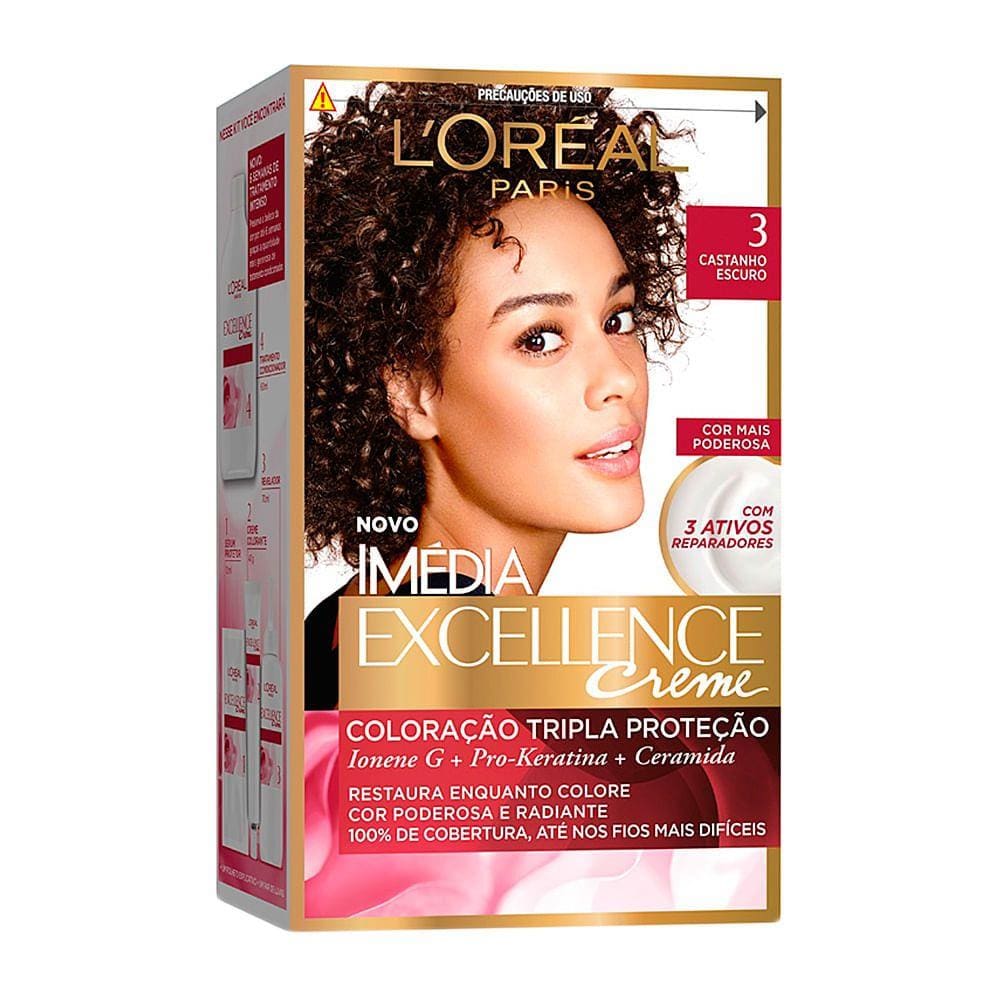 Tintura Creme Imédia Excellence L`oréal Castanho Escuro 3 Kit
