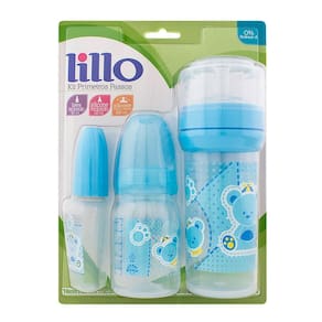 Kit de Mamadeiras Lillo Primeiros Passos Cor Azul com 3 Unidades Ref: 604621