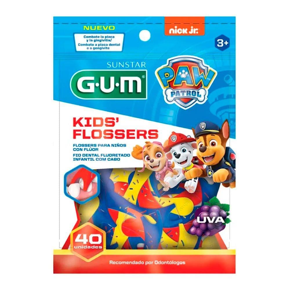 Fio Dental Fluoretado Infantil com Cabo Sunstar Gum Patrulha Canina 40 Unidades