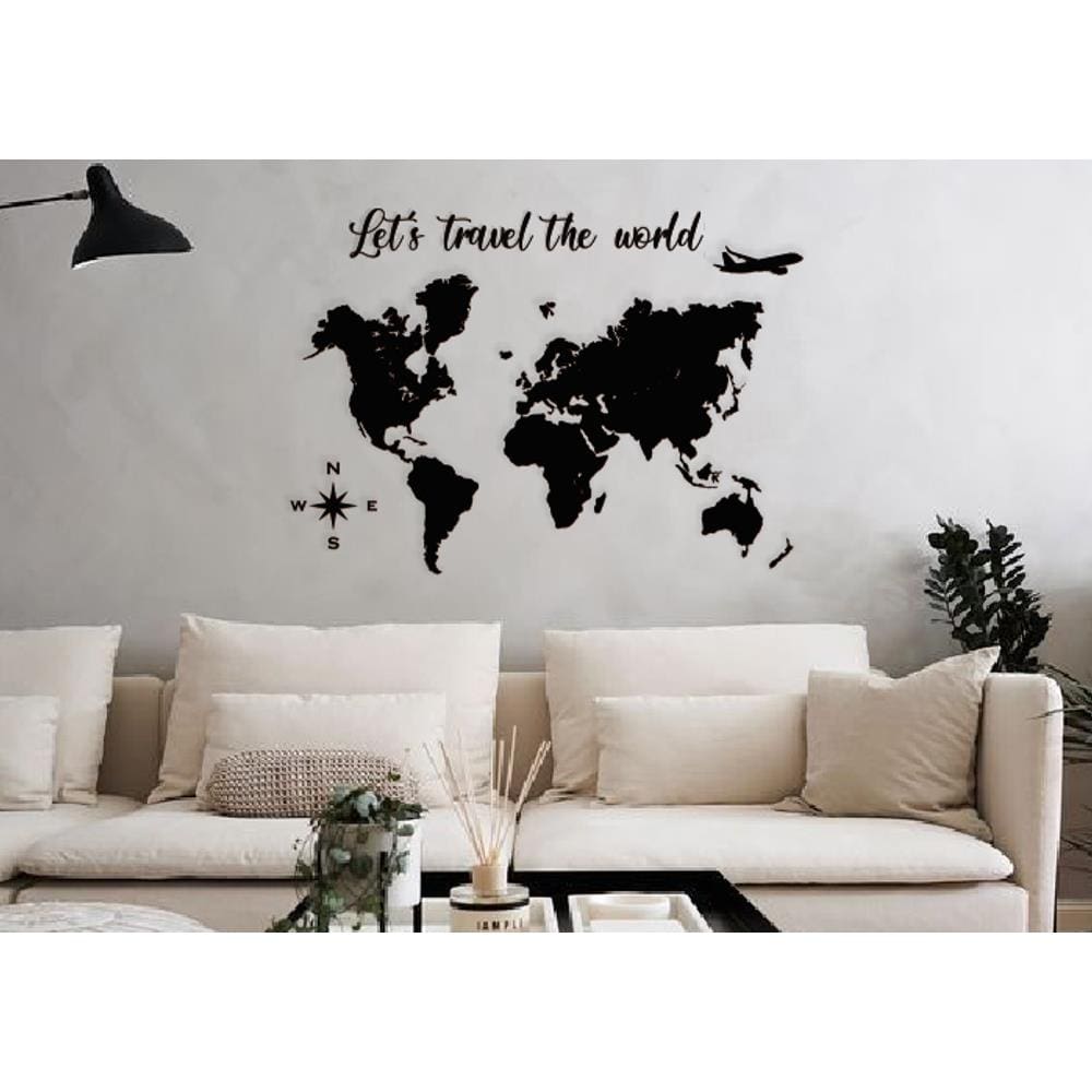 Mapa Mundi + Let´s Travel The World 120x85cm em Madeira MDF Parede