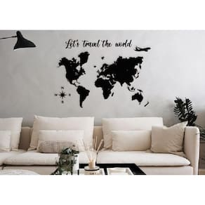 Mapa Mundi + Let´s Travel The World 120x85cm em Madeira MDF Parede