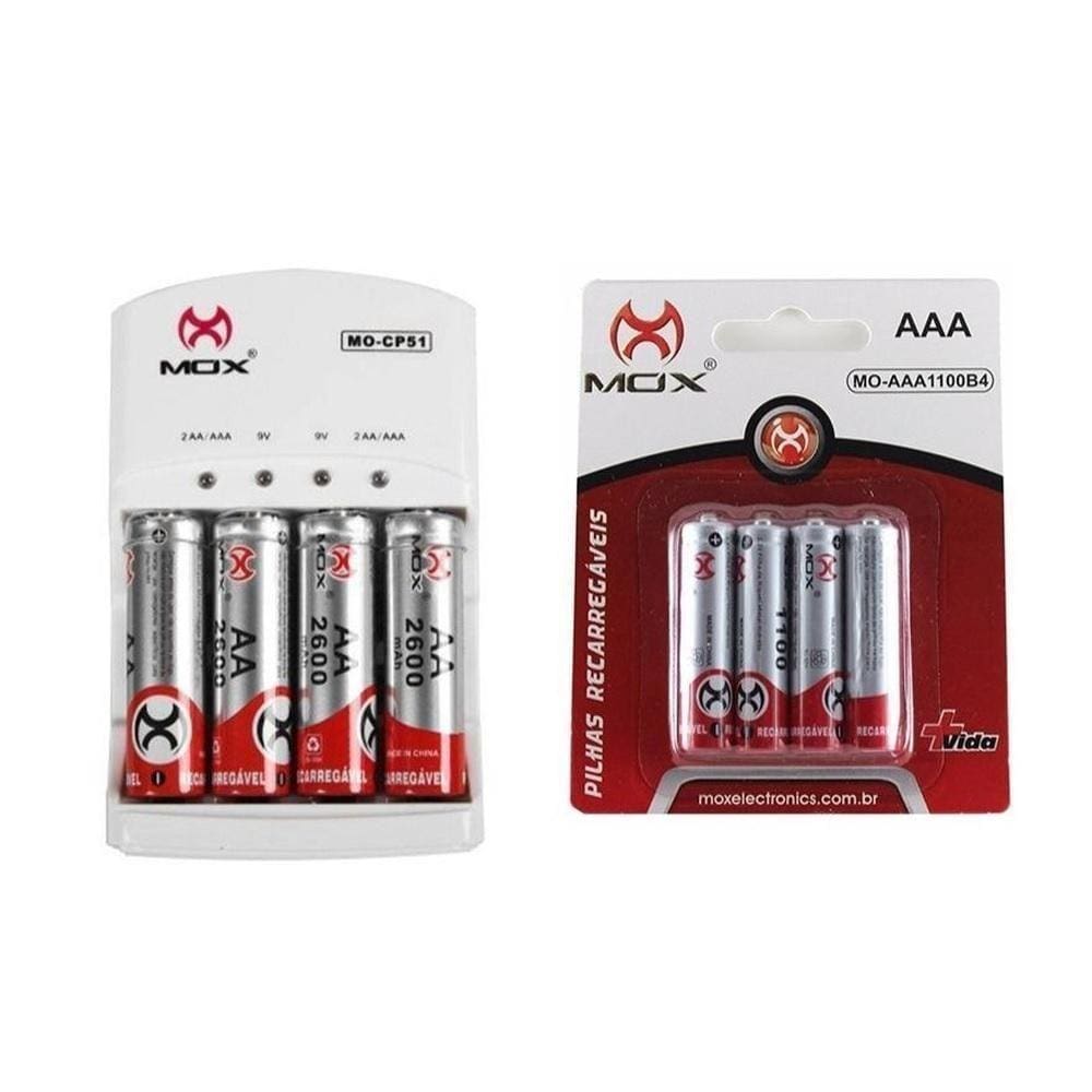 Carregador Mox 8 Pilhas Recarregável Aa/Aaa 2600mha 1000mha