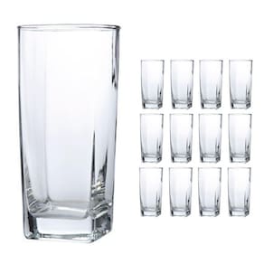 Jogo De 12 Copos Vidro Bali Quadrado Luxo 320ml Transparente
