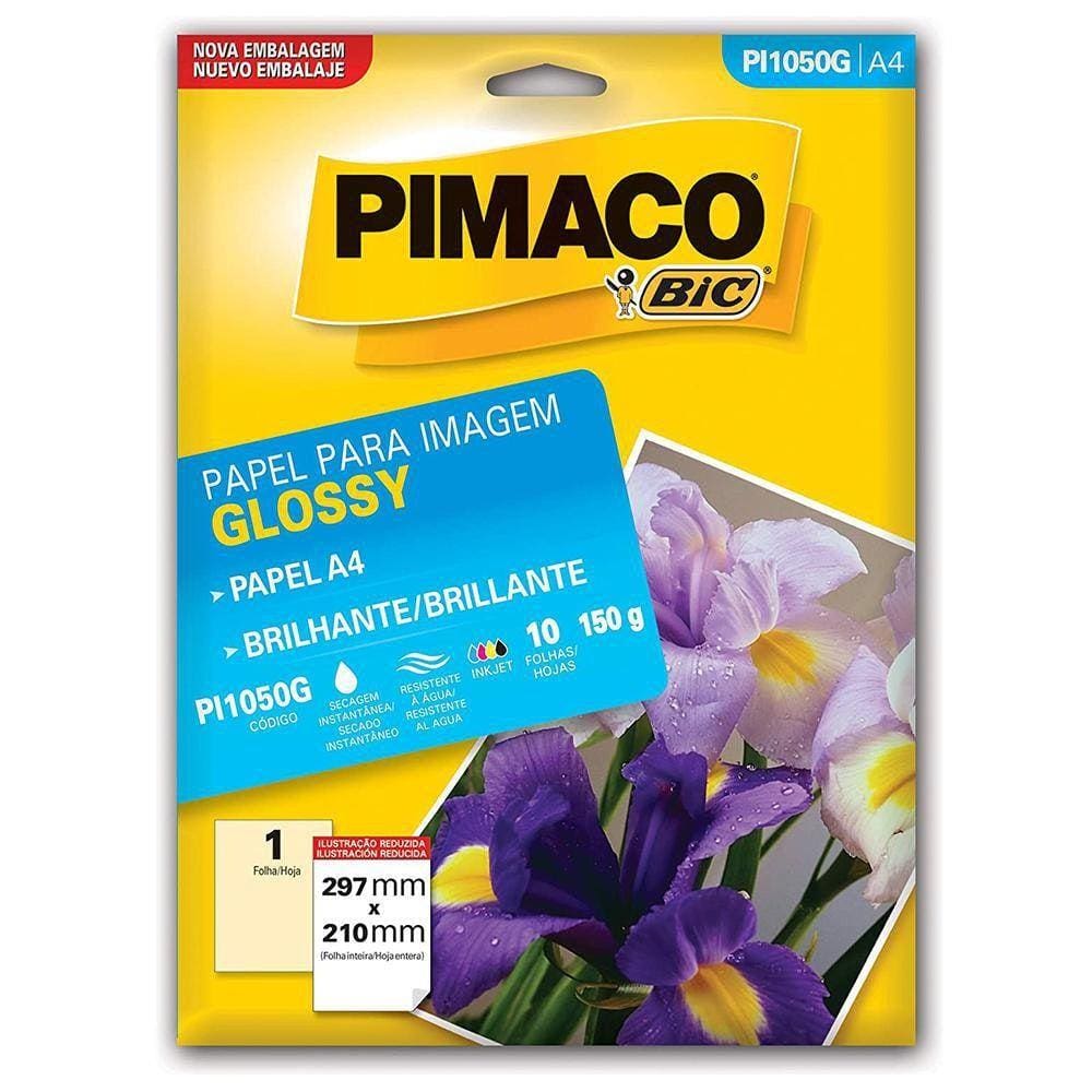 Papel Fotográfico A4 Pimaco Glossy 150G Pi1050G 10 Folhas