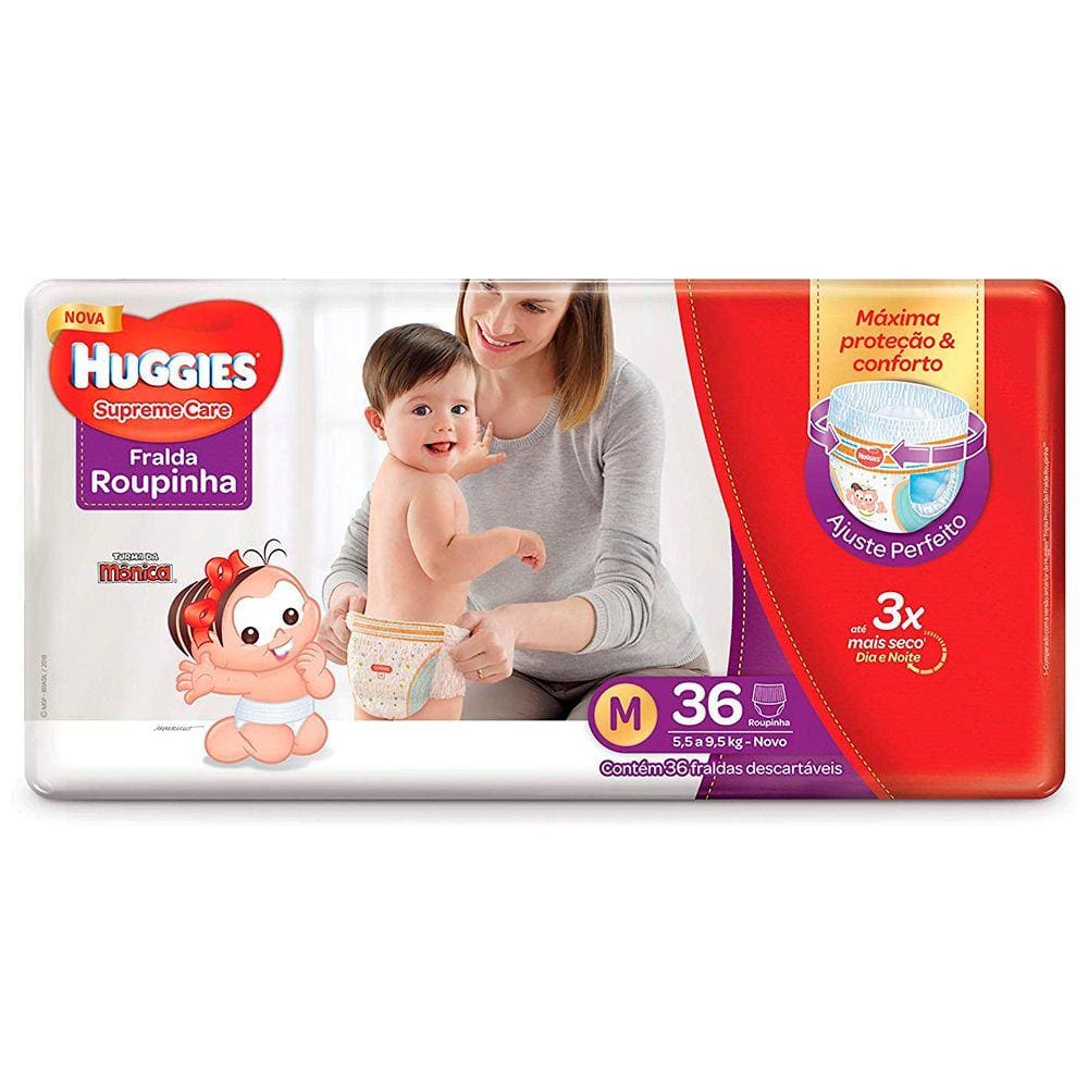 Fralda Huggies Turma Da Mônica Roupinha Supreme Care M 36 Unidades