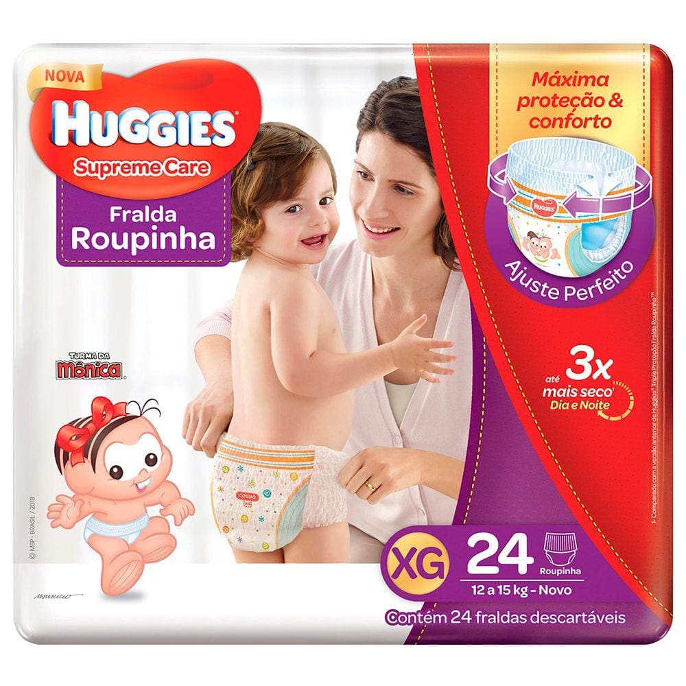 Fralda Huggies Turma Da Mônica Roupinha Supreme Care XG 24 Unidades